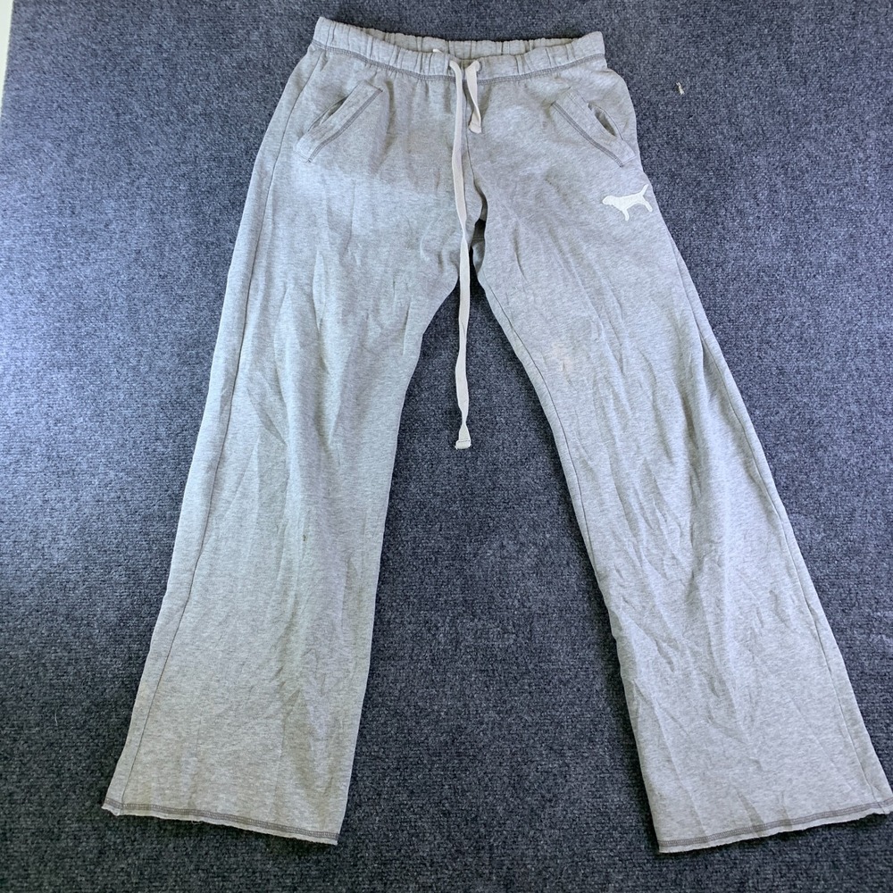 PINK Victoria's Secret Sweatpants Women XS Heather Gray Dog Logo Casual Wide Leg